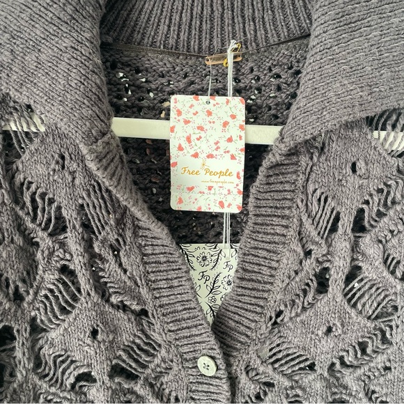 NWT Free People Gray Open Knit Cropped Cardigan - Picture 3 of 3